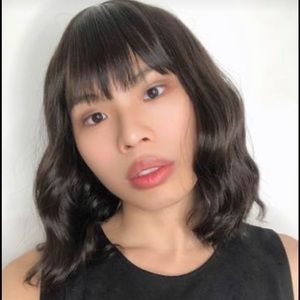 Curly Wig Wavy Bob Wigs With Air Bangs, Shoulder Length Synthetic Dark Brown 14"